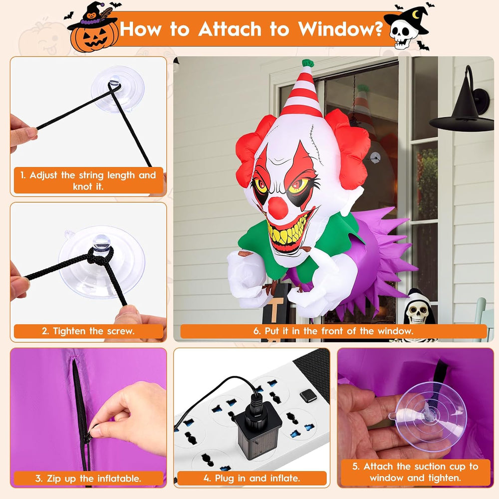 3.9 Ft Halloween Inflatables Scary Clown Broke Out from Window, Halloween Blo...