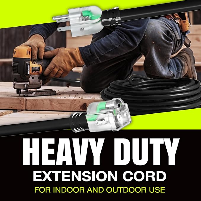 10ft Outdoor/Indoor Extension Cord 12/3 Gauge Extra Heavy Duty 3 Prong SJTW - Image 7