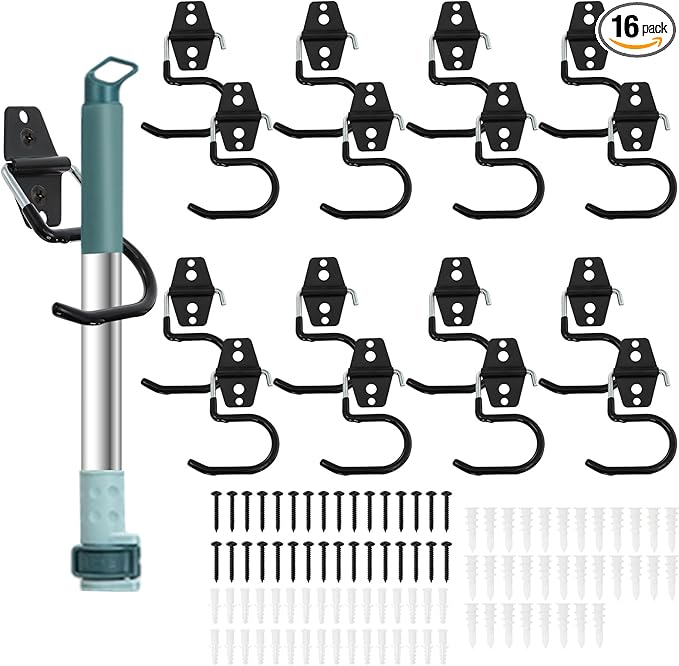 16 Pack Metal Broom Hooks, Heavy Duty Garage Holder Wall Mount, S Type by Tlence