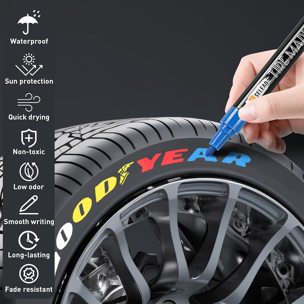 SELEAD Tire Marker White Red Yellow Blue - 8 Pack Paint Pens for Car Tires Lettering, Premium Professional Oil Based Waterproof Colored Permanent Markers