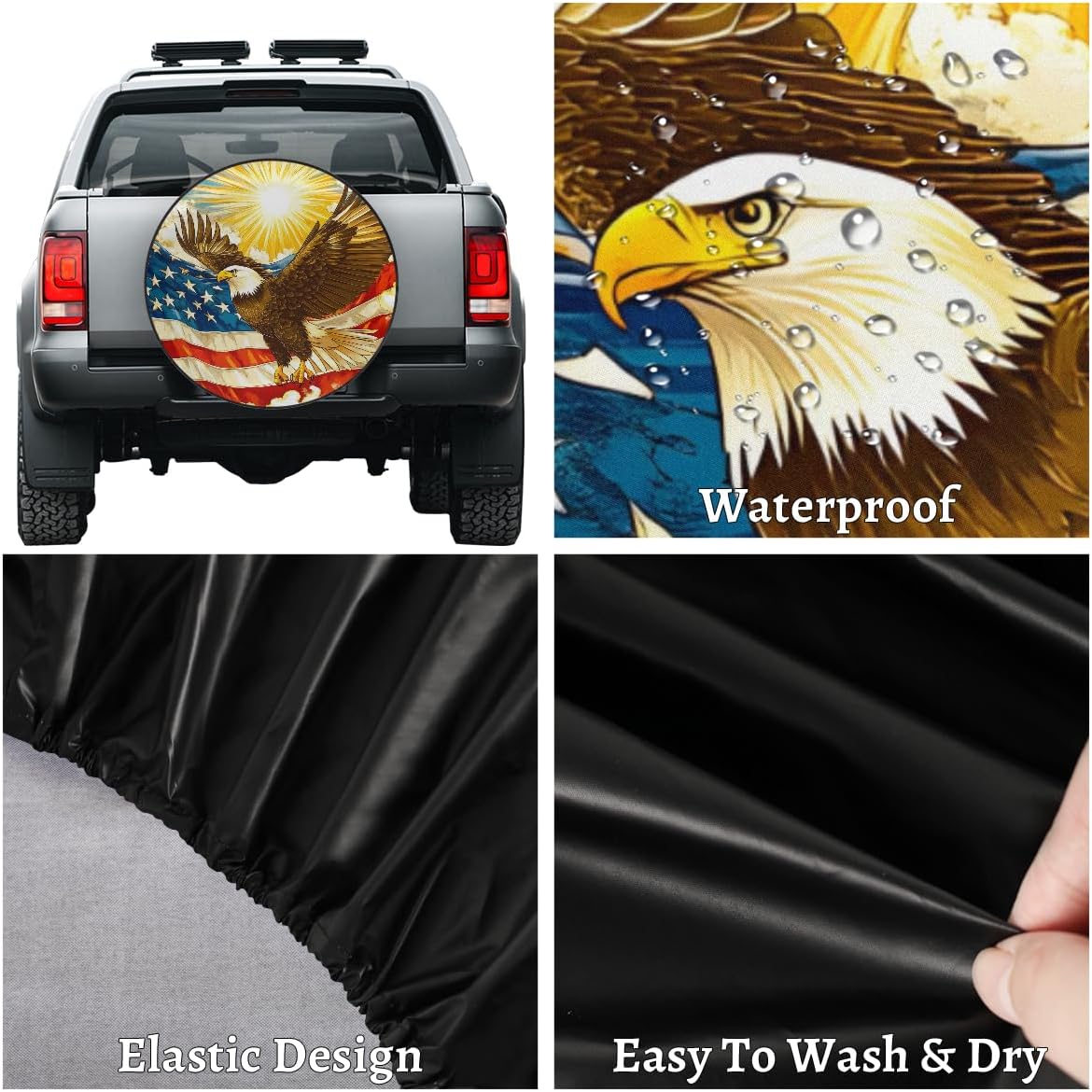 Rv Spare Tire Cover Wheel American Flag Eagle Sun Tire Covers Wheel Protectors Universal Fit for Camper RV SUV Truck Travel Trailer Accessories Waterproof Cover 17 inch for Diameter 31-33in