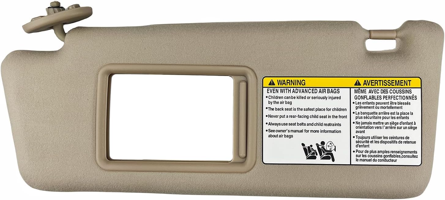 Left Driver Side Sun Visor Compatible with 2005-2015 Toyota Tacoma, (Beige Color) Sunvisor Replacement with Clip, Screws and Manual Slide Extension & Mirror, Non-Illuminated, Replaces 74320-04181-B1