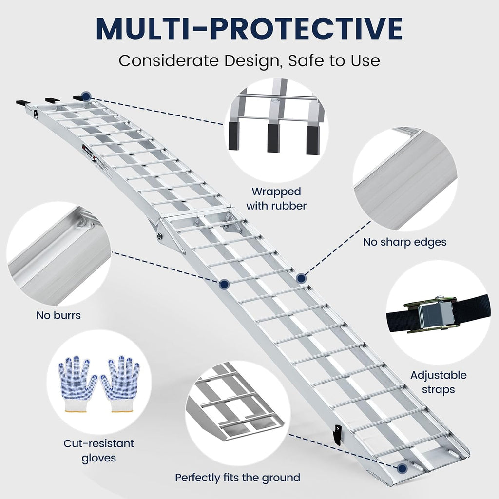 7.5FT Aluminum Loading Ramps, 1800 lbs Max Capacity, Folding Ramps for Pickup Truck & Trailer with Load Straps, for Loading Motorcycles, ATVs, Lawn Mowers, and Small Vehicles, 90" L x 12" W (2-Pack)