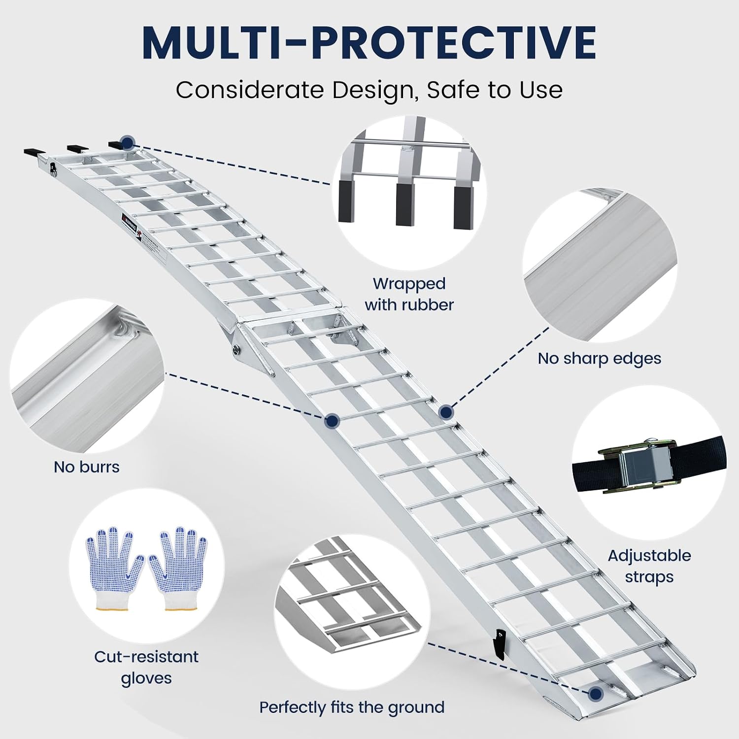 7.5FT Aluminum Loading Ramps, 1800 lbs Max Capacity, Folding Ramps for Pickup Truck & Trailer with Load Straps, for Loading Motorcycles, ATVs, Lawn Mowers, and Small Vehicles, 90" L x 12" W (2-Pack)