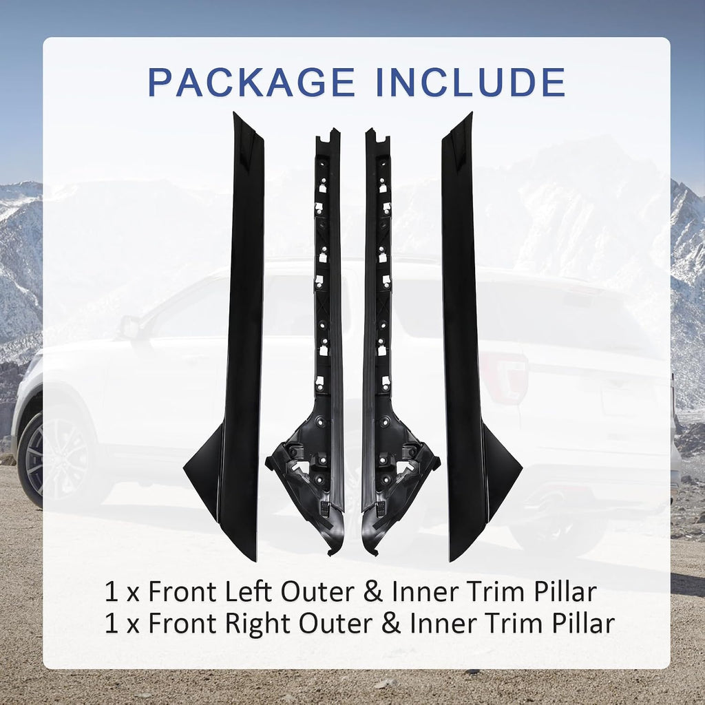 A-Pillar Molding Trim Kit Outer and Inner Trim Set Replacement for 2011-2019 Ford Explorer 4 Door Utility (Left & Right) Replaces 926-451 926-450