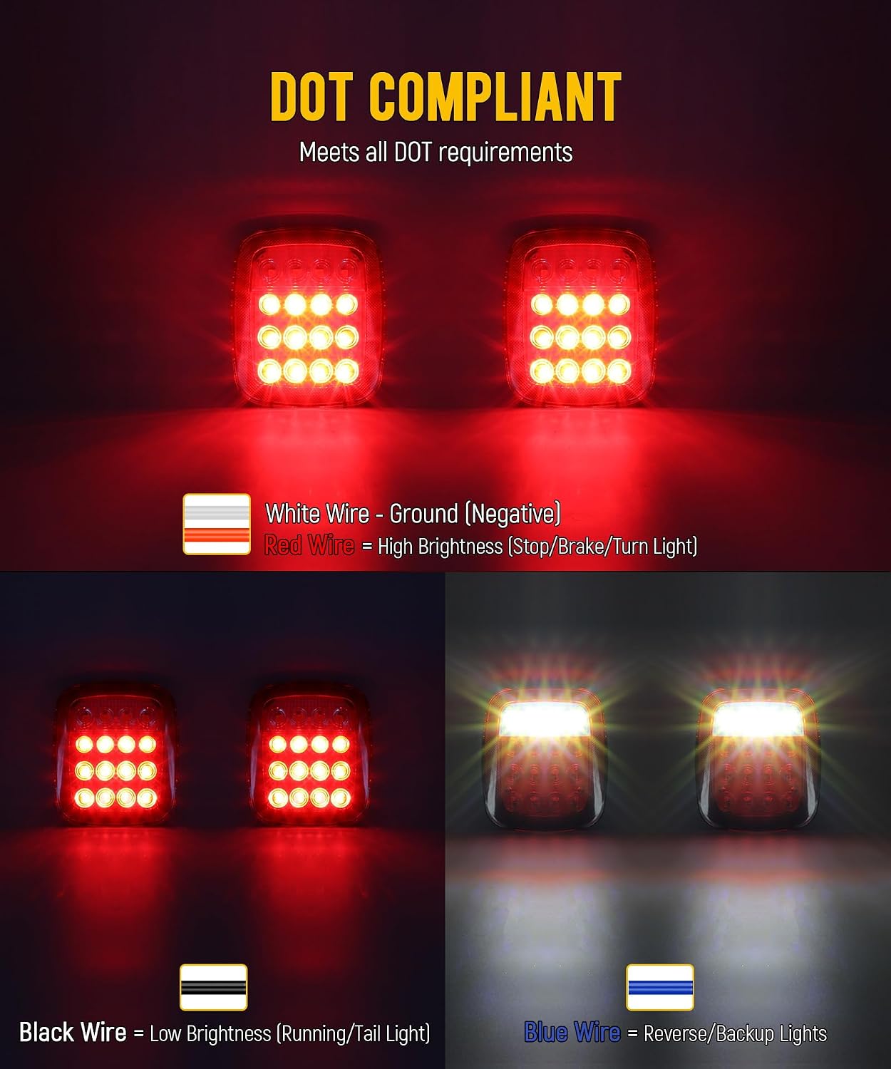 Partsam 2x Universal 16 LED Stop Tail Turn Signal Backup Reverse Brake Clearance Marker Lights Lamps Red/White Replacement for Jeep YJ JK CJ Truck Trailer Waterproof 12V