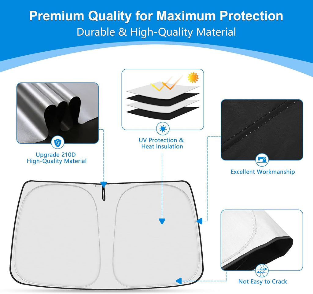 Front Windshield ＆ Side Window Sun Shade for 1992-2025 Fo-rd E-Series E-150 E-250 E-350 E-450 Van Motorhome, Foldable Window Sunshade Sun Visor Protector Blocks UV Rays Heat, Pack of 3