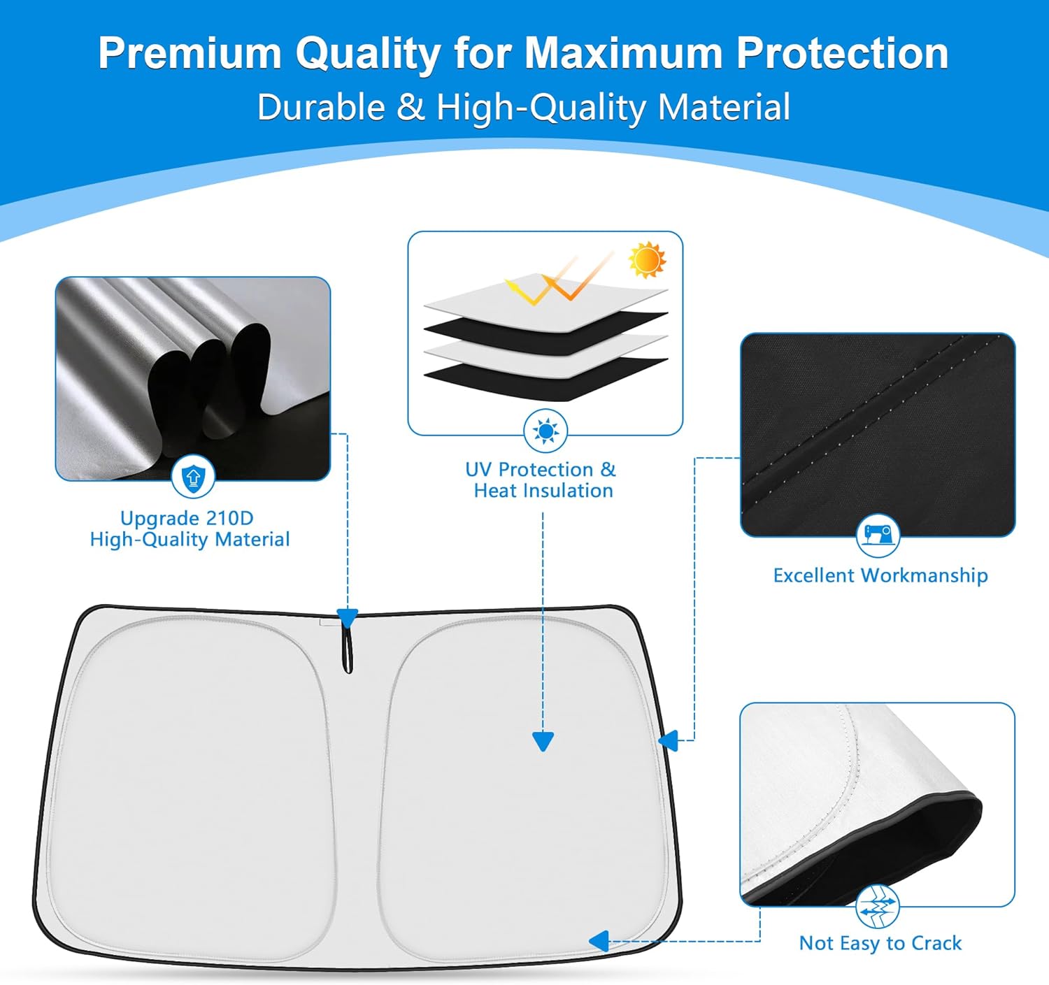 Front Windshield ＆ Side Window Sun Shade for 1992-2025 Fo-rd E-Series E-150 E-250 E-350 E-450 Van Motorhome, Foldable Window Sunshade Sun Visor Protector Blocks UV Rays Heat, Pack of 3