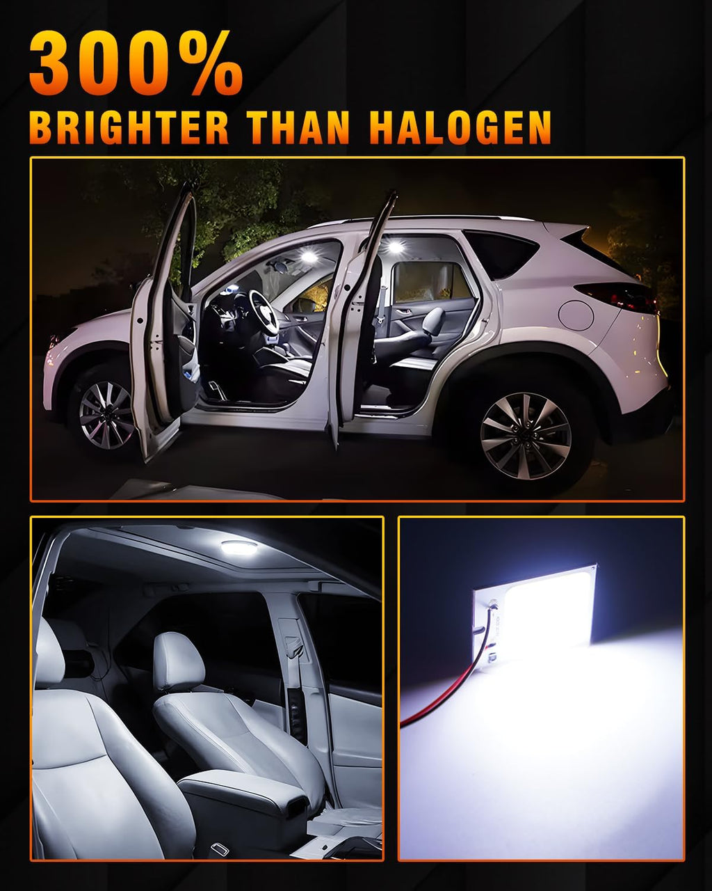 Qasim LED Dome Light 12V COB 48-SMD Auto Car Interior LED Panel Light, Reading Plate Light, Roof Ceiling, Map Lamp with BA9S T10 Festoon Adapters(Pack of 10)