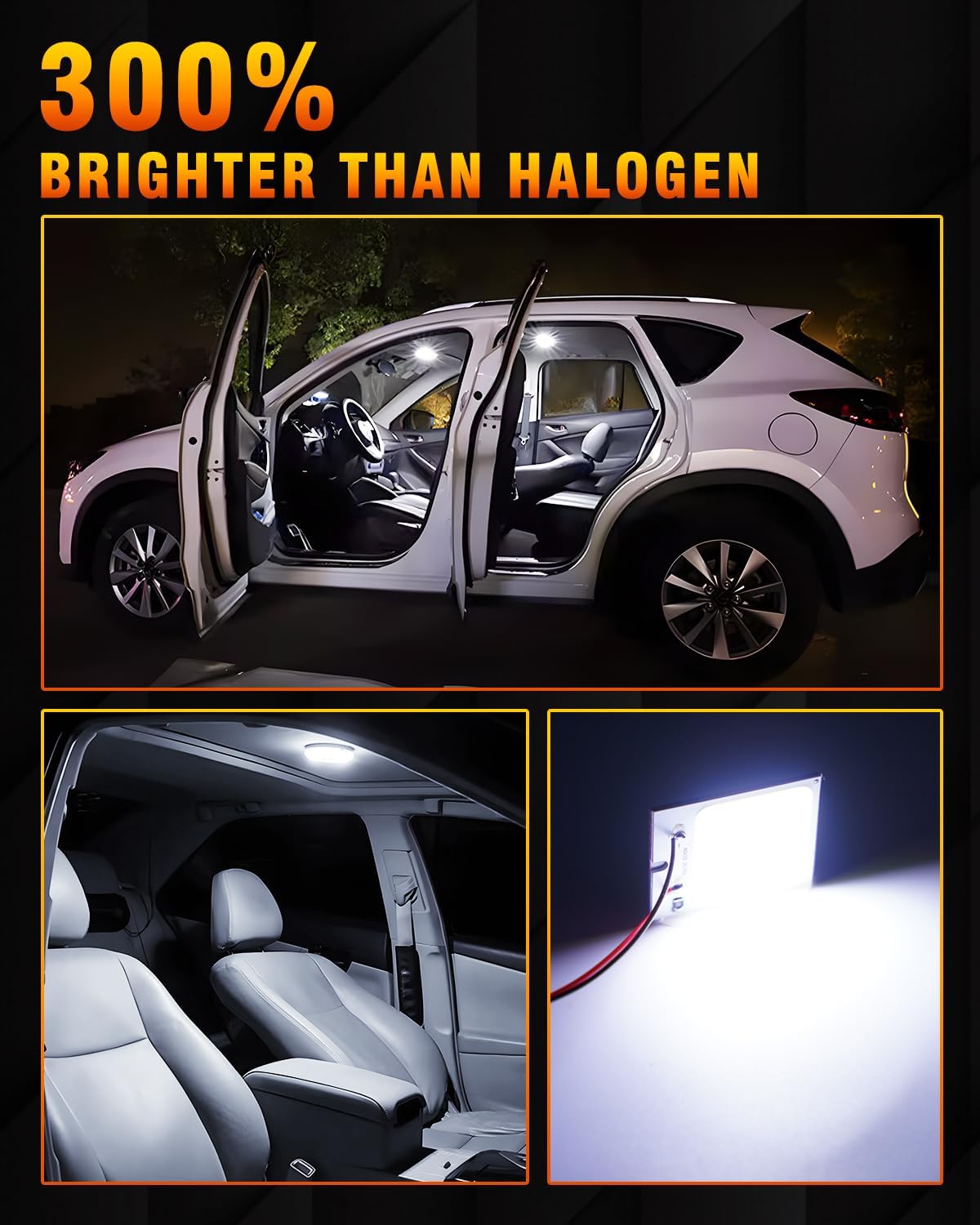Qasim LED Dome Light 12V COB 48-SMD Auto Car Interior LED Panel Light, Reading Plate Light, Roof Ceiling, Map Lamp with BA9S T10 Festoon Adapters(Pack of 10)