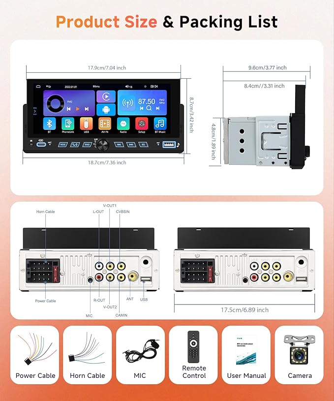 Car Stereo Single Din Wireless Carplay 6.86 inch Touch Screen Android Auto - Image 8