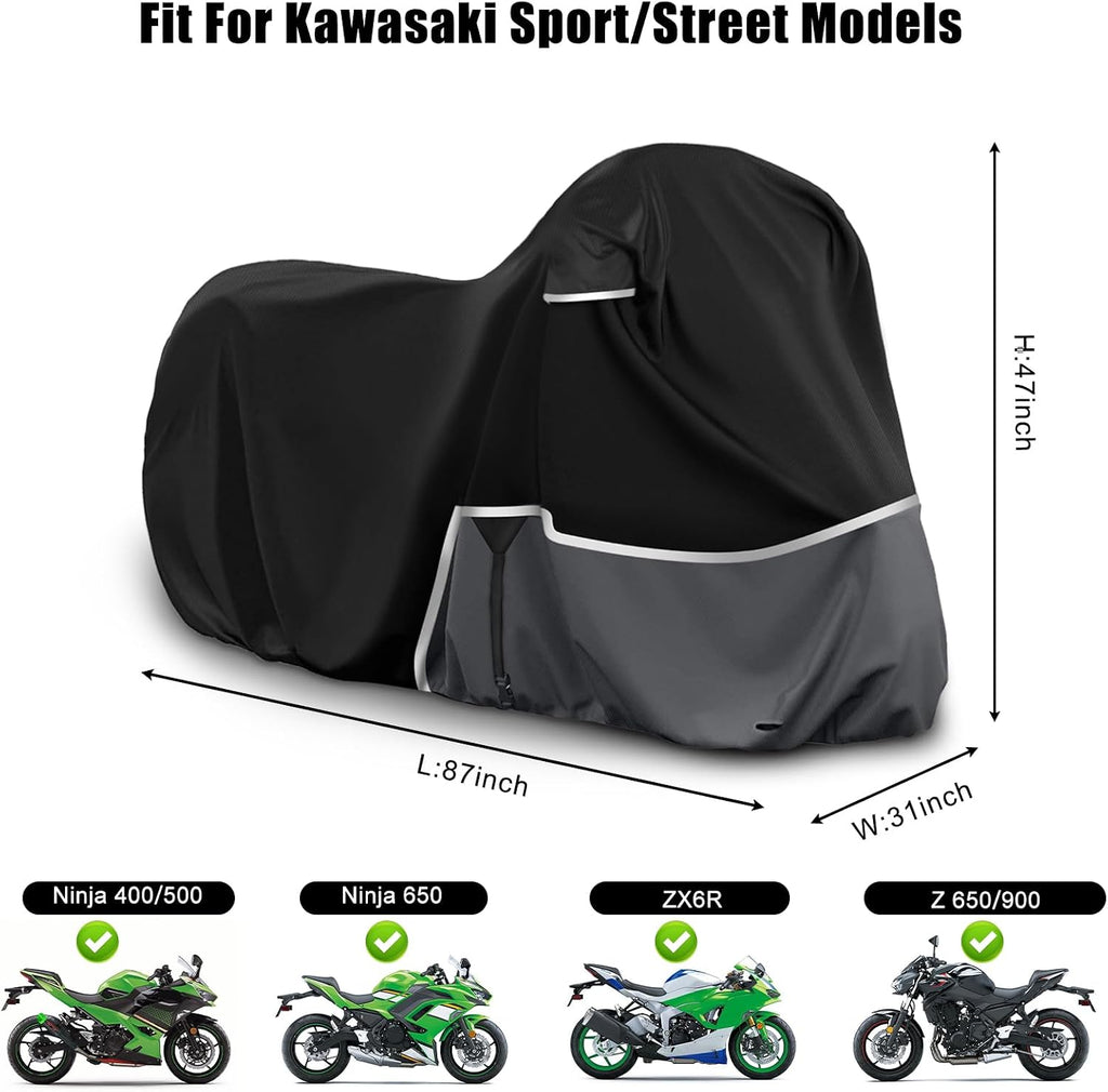 Waterproof Motorcycle Cover Replace for Kawasaki Ninja 400 500 650 Z900 Zx6r Street Without Trunk Model, 420D Oxford Cloth Motorcycle Cover for Snow Rain Dust Protection