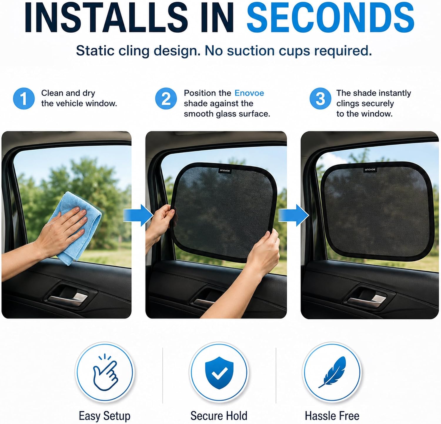 Enovoe Car Window Shades for Baby (4 Pack) - 21"x14" - Sun Shade Blocker, Cling - Glare Shield and UV Rays Protection for Your Child - Side Windows Screens for SUV- Mesh Window Shades for Car Baby