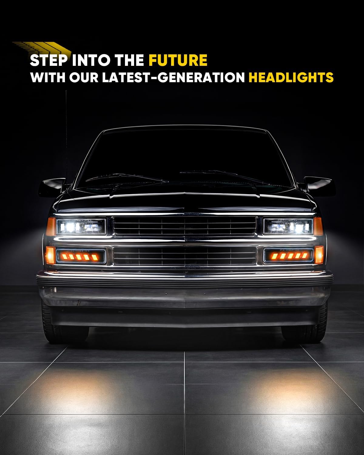 LED Headlights OEM Replacement Compatible with 1994-1999 Chevy Silverado C/K 1500 2500 3500 Tahoe Suburban C10, OBS Composite Headlights with Hi/Low Beam Turn Signal Bumper Corner Light Black Pair