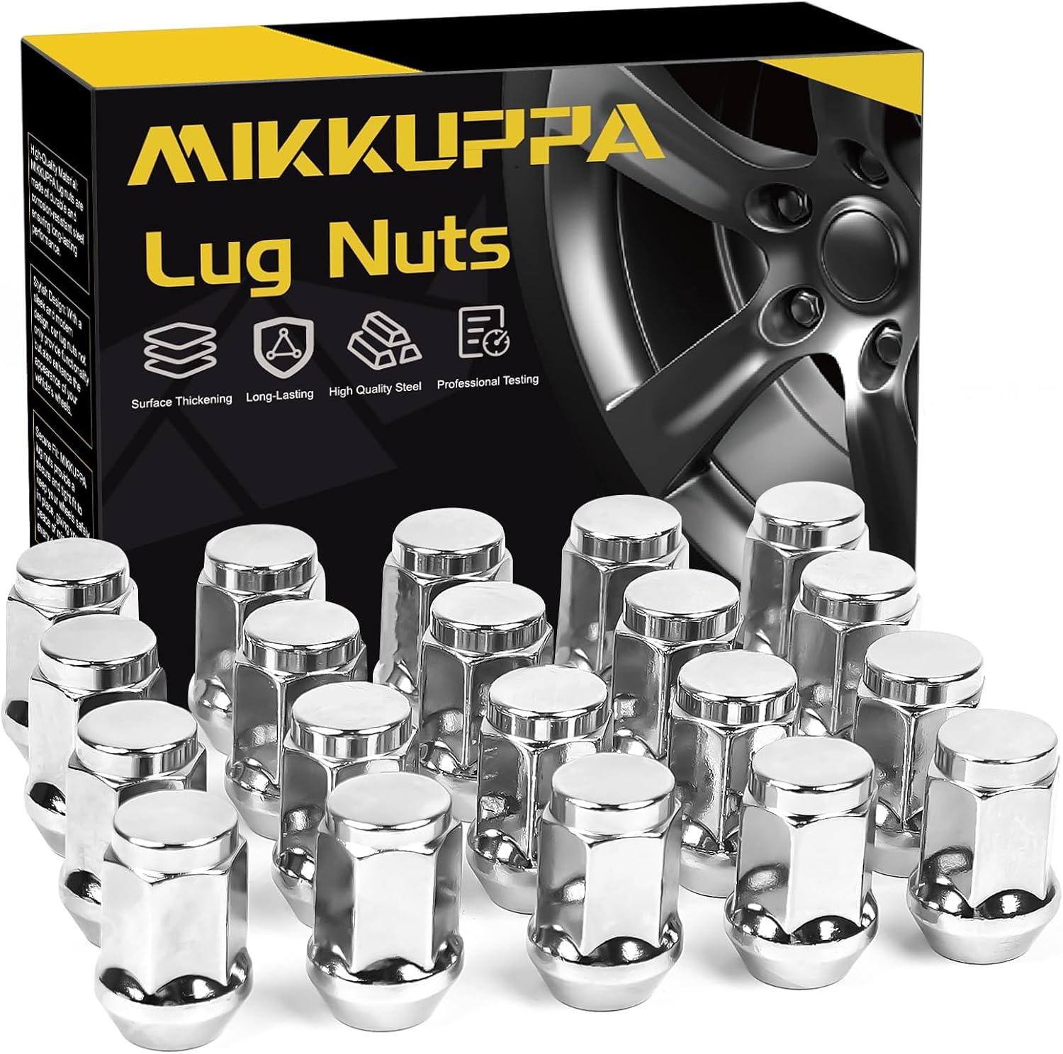 MIKKUPPA 1/2-20 20PCS Lug Nuts - Replacement for Jeep Wrangler JK Liberty Grand Cherokee, Ford Explorer Ranger Mustang Aftermarket Wheel, Chrome Closed End Bulge Acorn Solid Tire Nuts