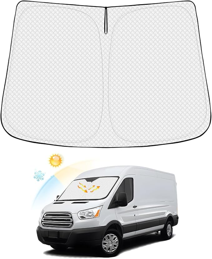 Windshield Sun Shade for 2015-2025 2026 Ford Transit Wagon XL Wagon XLT by Canvcle