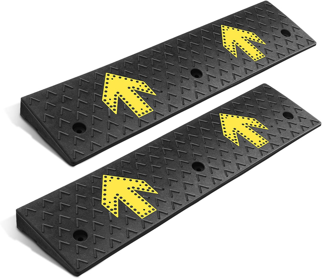 DNA MOTORING 2pcs 2.2" Rise Rubber Arrow Curb Ramp Heavy Duty Loading Driveway