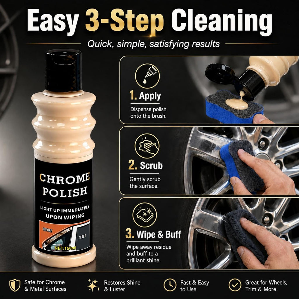 Metal Polish Paste with Brush, Chrome Cleaner and Rust Remover, 5.1 Fl Oz | Helps Remove Rust, Oxidation, Tarnish, Light Scratches, and Grime from Car Wheels, Rims, Golf Clubs, and Home Metal Surfaces
