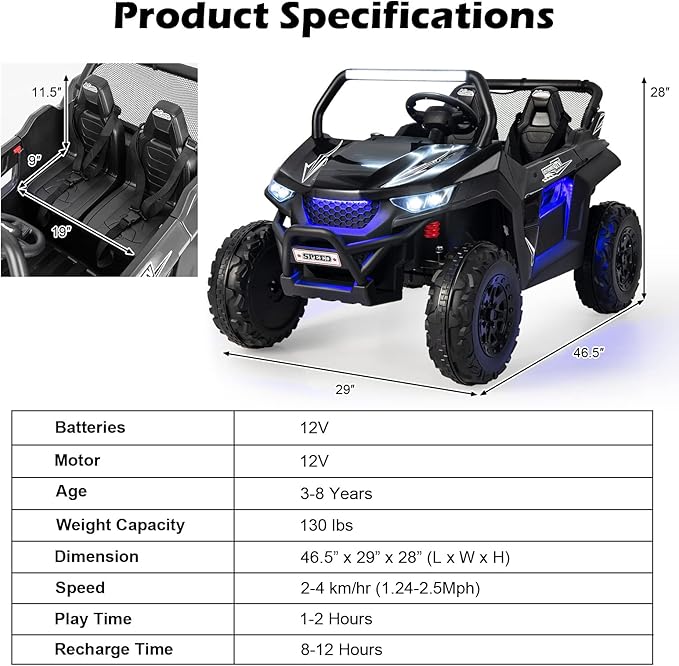 Costzon 2-Seater Ride on Car for Kids, 12V Kids' Electric Vehicles w/Remote - Image 7