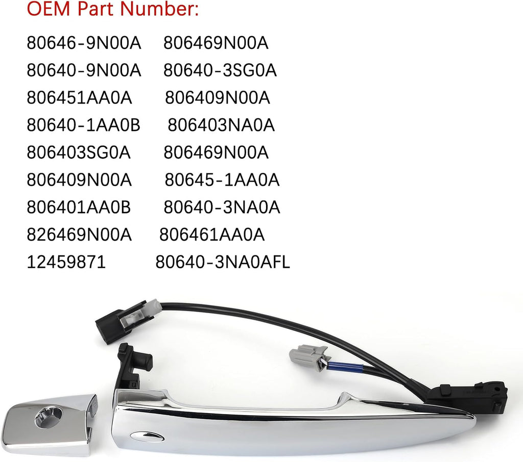 806469N00A Exterior Chrome Door Handle Front Left Driver Side, with Sensor and Smart Keyless Entry System, for 2009-2018 Nissan Sentra/Maxima/Murano/Leaf Replace# 80646-9N00A 806451AA0A