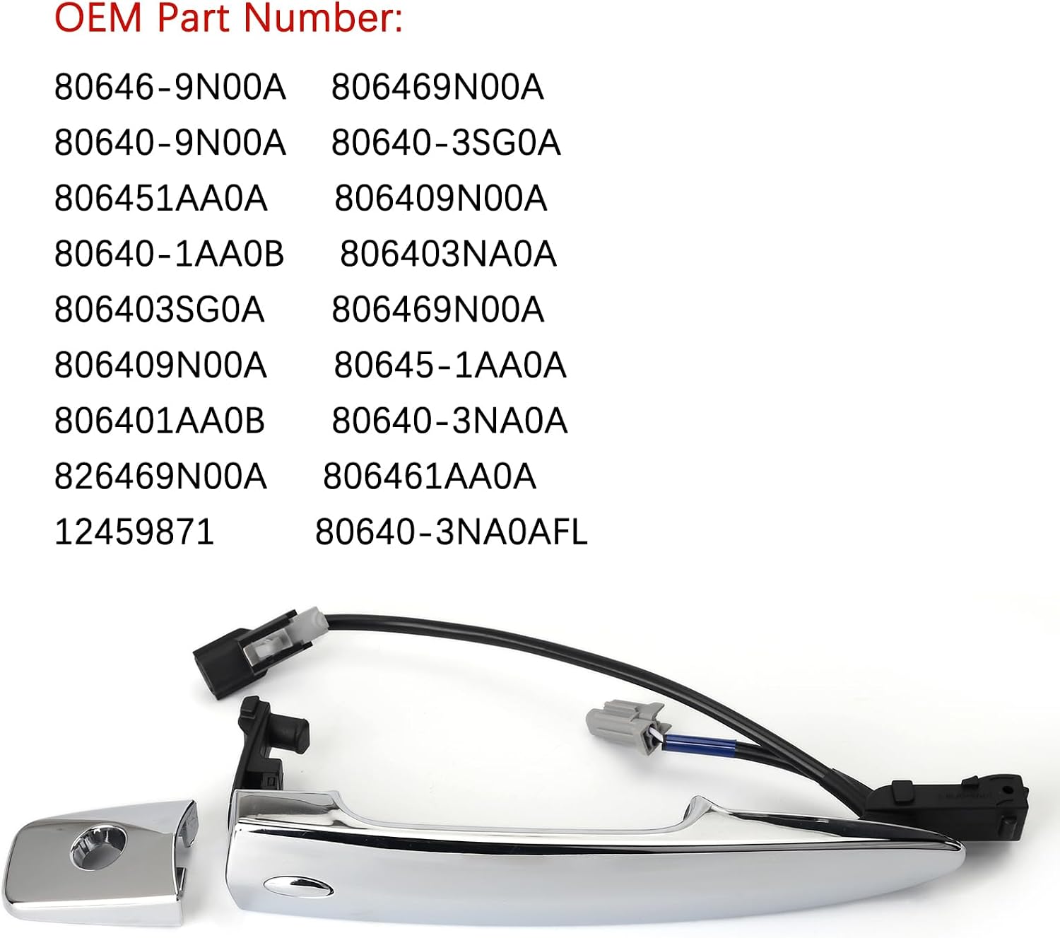 806469N00A Exterior Chrome Door Handle Front Left Driver Side, with Sensor and Smart Keyless Entry System, for 2009-2018 Nissan Sentra/Maxima/Murano/Leaf Replace# 80646-9N00A 806451AA0A