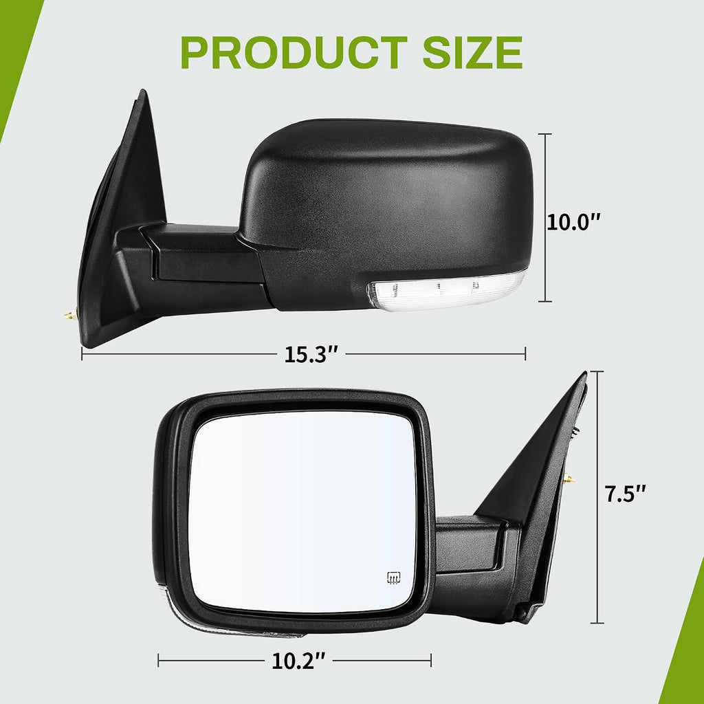 AUTOSAVER88 Side Tow Mirrors Compatible with 2009-2018 Dodge Ram 1500 2010-2017 Dodge Ram 2500 3500, Power Heated Turn Signal Light Door Mirrors Pair