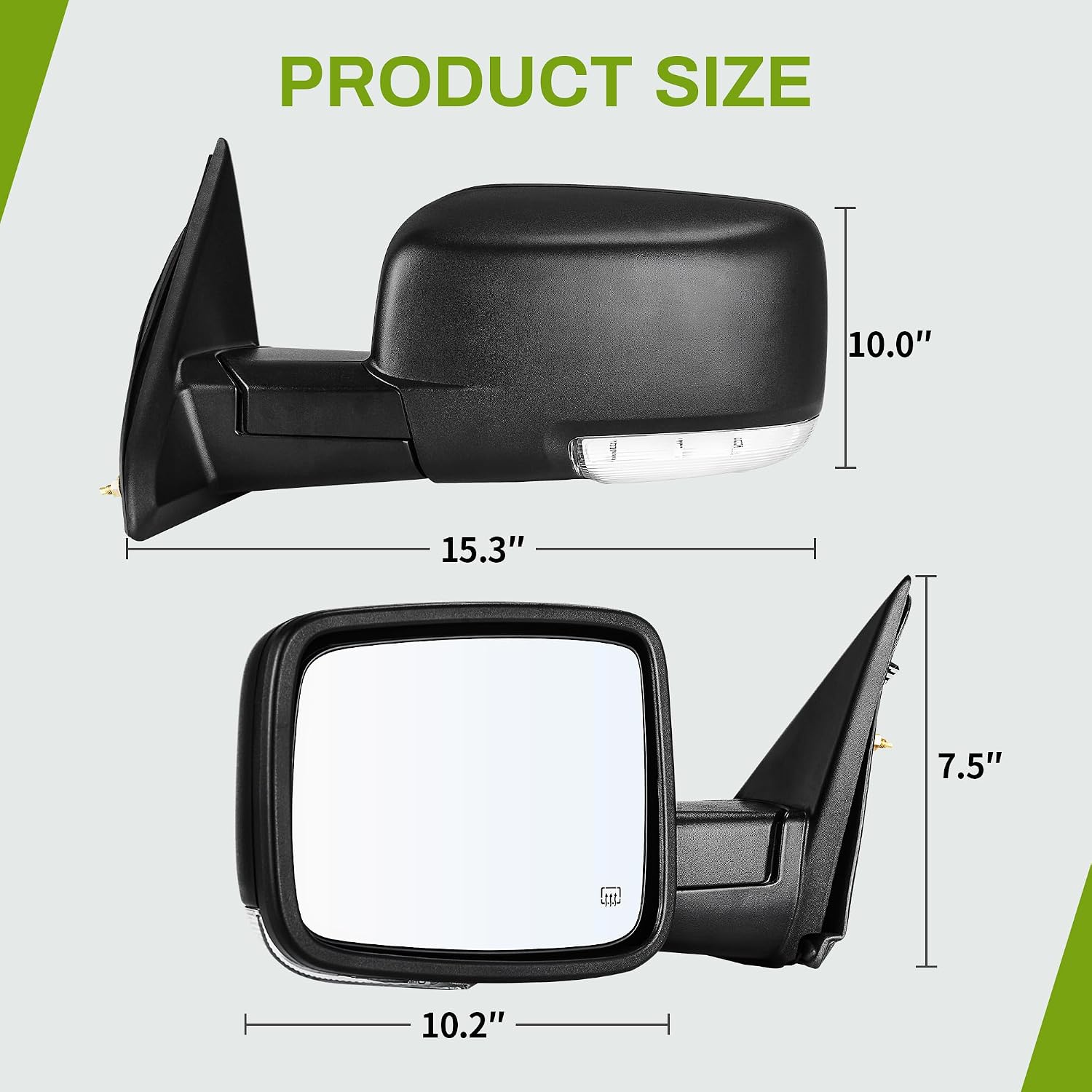 AUTOSAVER88 Side Tow Mirrors Compatible with 2009-2018 Dodge Ram 1500 2010-2017 Dodge Ram 2500 3500, Power Heated Turn Signal Light Door Mirrors Pair