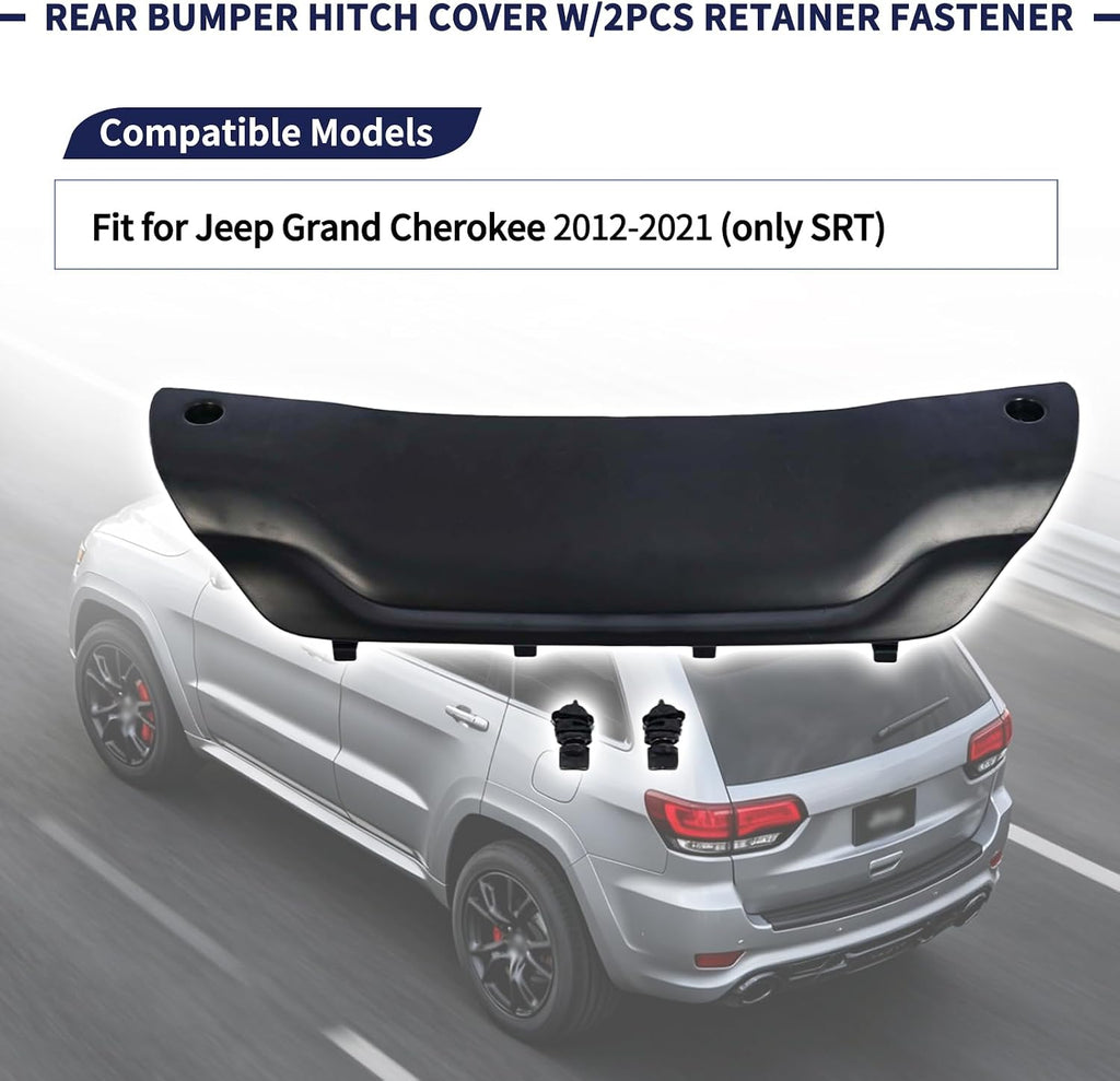 68157472AA Rear Trailer Tow Hitch Cover W/2Pcs Retainer Fastener Fit for Jeep Grand Cherokee SRT 2012-2021 Bumper Trailer Hitch Panel Trim Bezel 68158192AA 68158193AA