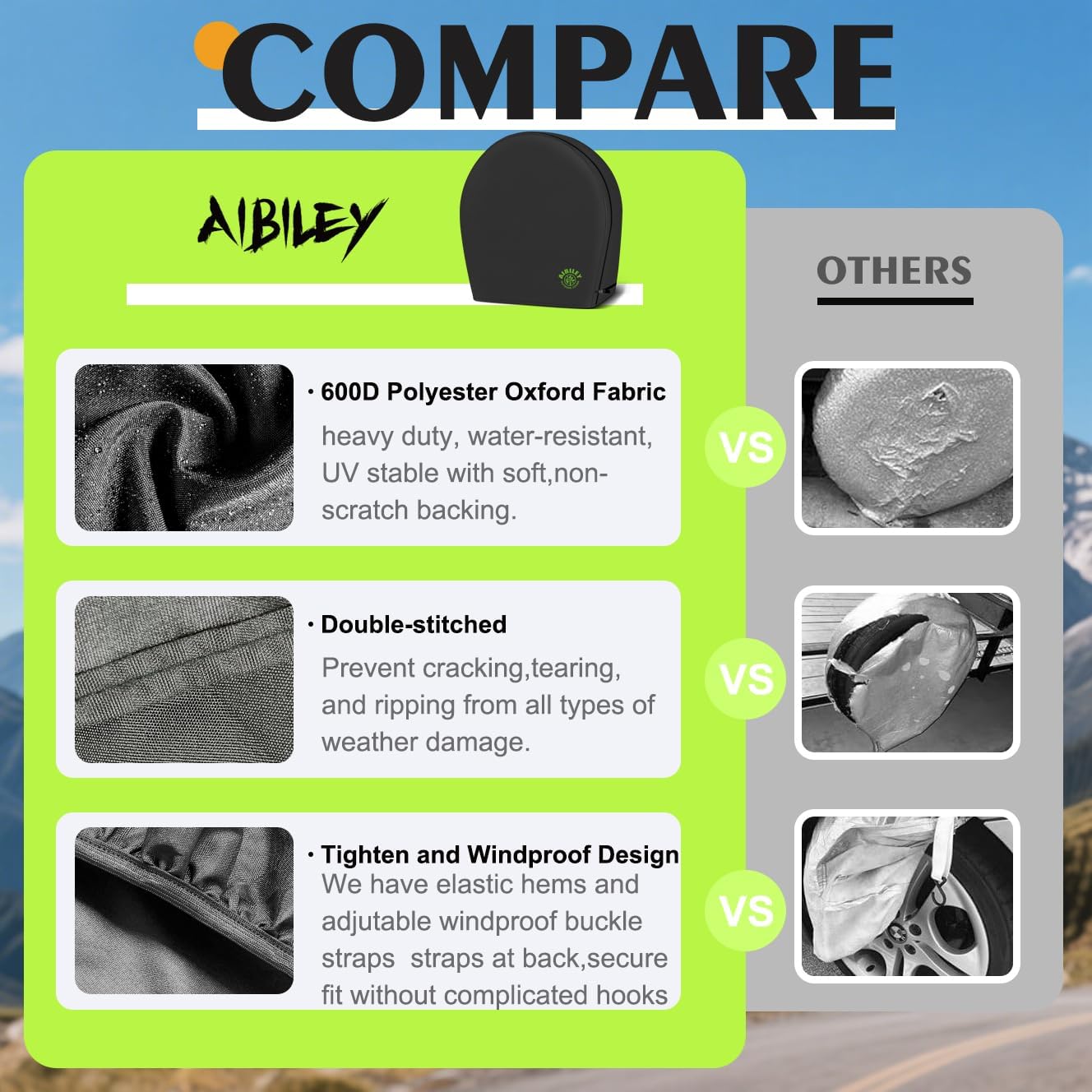 RV Tire Covers Sets of 2,Heavy Duty 600D Polyester Oxford Cloth,26-29Inch | Wheel Tire Covers for Trailers Travel Camper Truck SUV Van,Waterproof,Tear-Resistant,Anti-UV,Snow Protection,Black