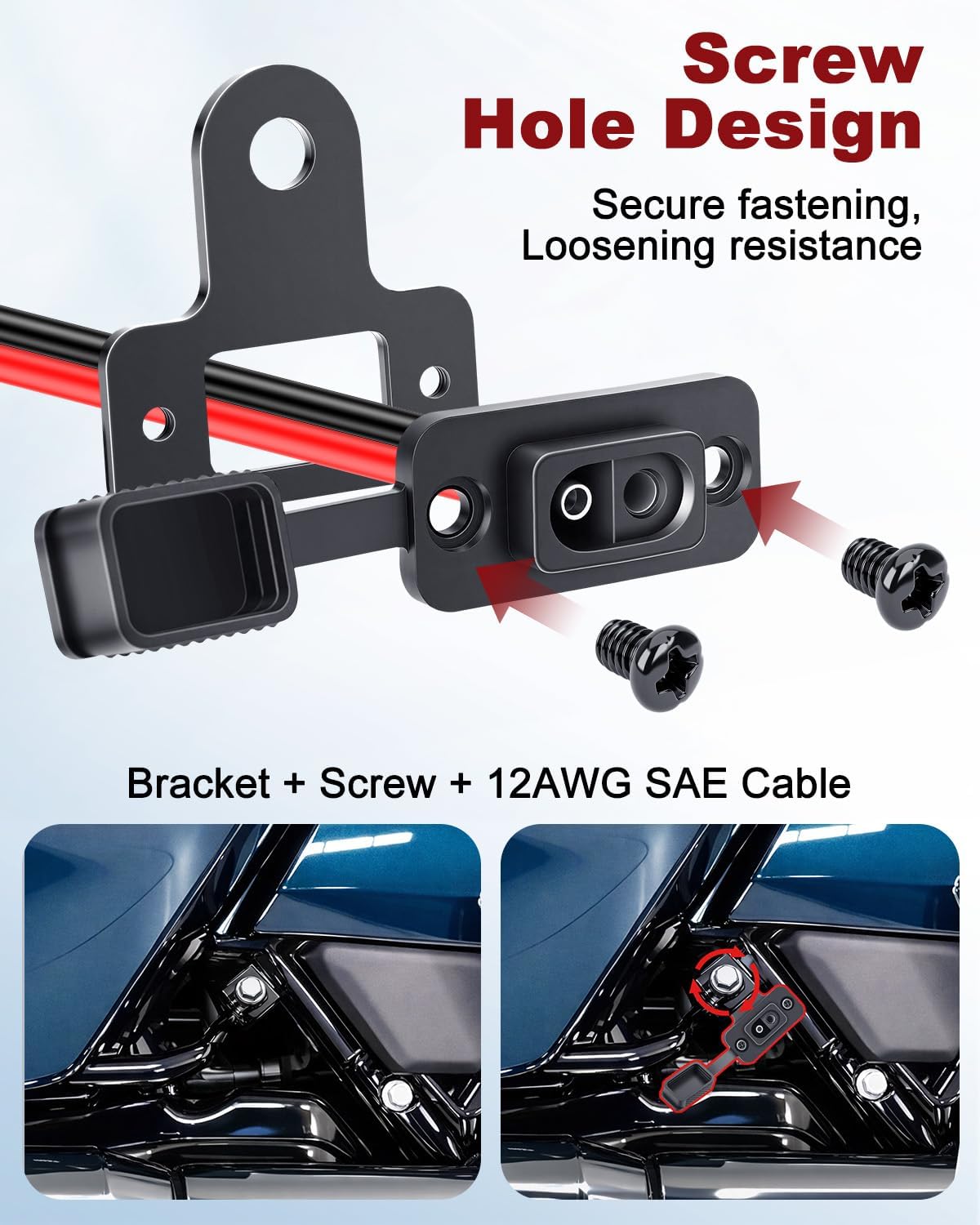 EXTRACTME Motorcycle Battery Charger Bracket, Charging Port Mount Fit for Harley Road Glide FLTRX & Street Glide FLHX 2024-2025 & Road Glide ST, SAE Charging Port Mount with Cable Holder