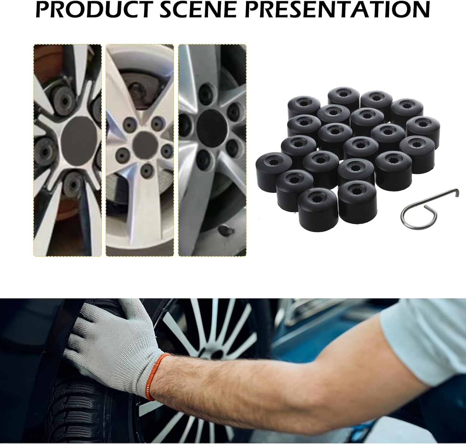 20PCS Car Wheel Lug Nut Covers, 17mm Tire Bolt Caps Compatible with VW, Jetta, Beetle, Passat, GTI, CC, Black Lug Nut Cap with Removal Tool