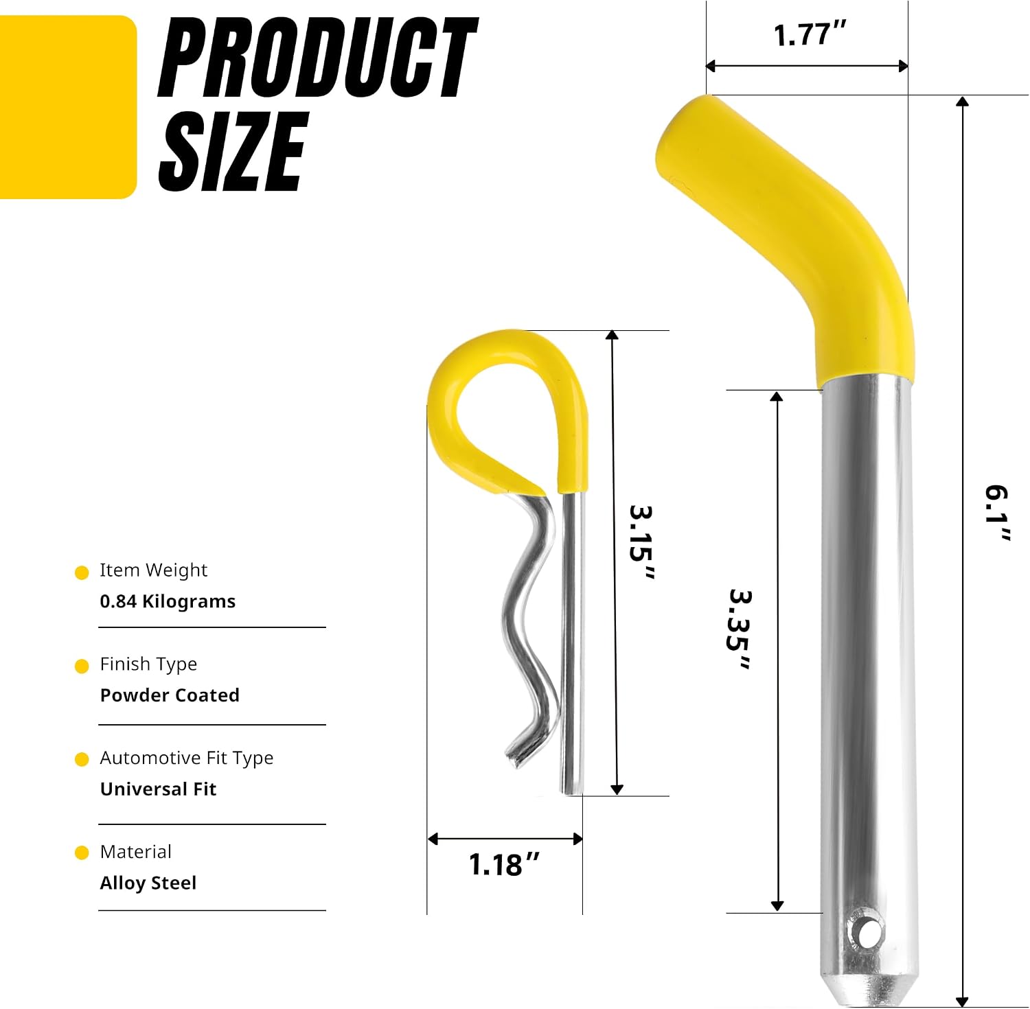 MaxxHaul 50565 3 Pack Trailer Hitch Pin & Clip with Rubber-Coated Vinyl Yellow Grip, 5/8" Diameter, Fits 2" Receiver
