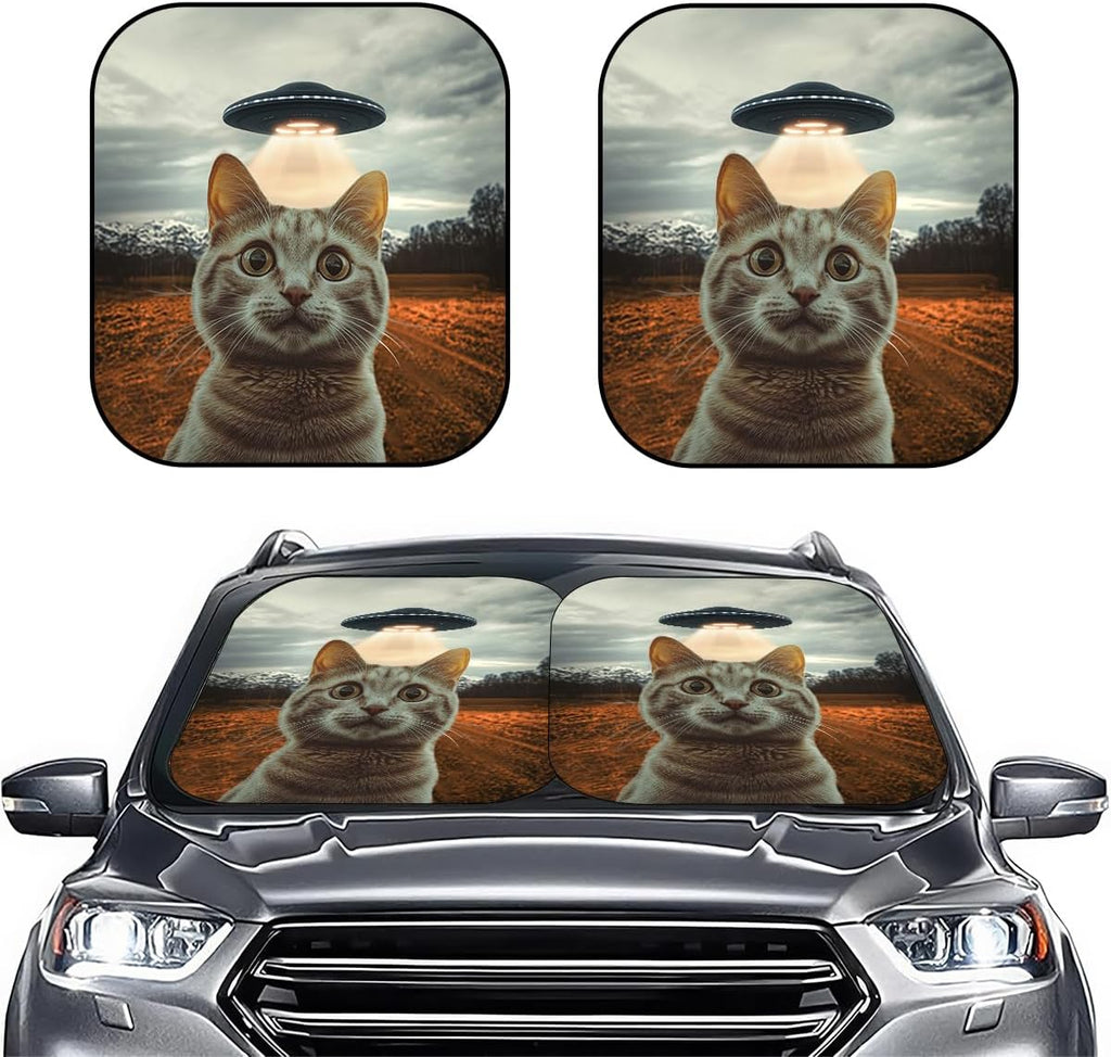 GENANY 2 Piece Funny Cat Windshield Sun Shade for SUV Truck (28x31 Inches), Sun Shade Windshield, Shades for Front Windows, Sunshade for Car Windshield, Protector Blocks UV
