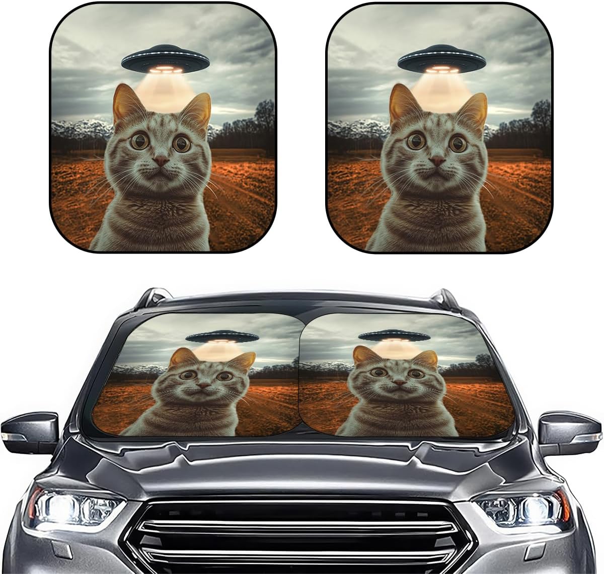 GENANY 2 Piece Funny Cat Windshield Sun Shade for SUV Truck (28x31 Inches), Sun Shade Windshield, Shades for Front Windows, Sunshade for Car Windshield, Protector Blocks UV