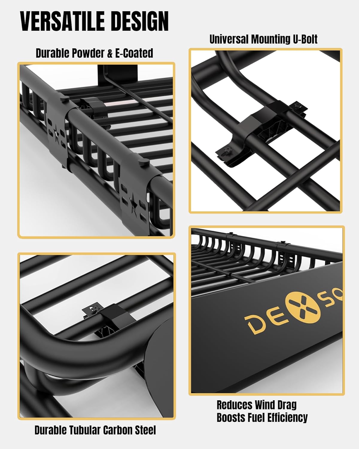 DEXSO 64" x 39" Universal Roof Rack Basket with Cargo Net, 200 Lbs Capacity Rooftop Cargo Carrier Basket with Extension Heavy Duty Luggage Holder Rack for SUVs, Trucks, Vehicles