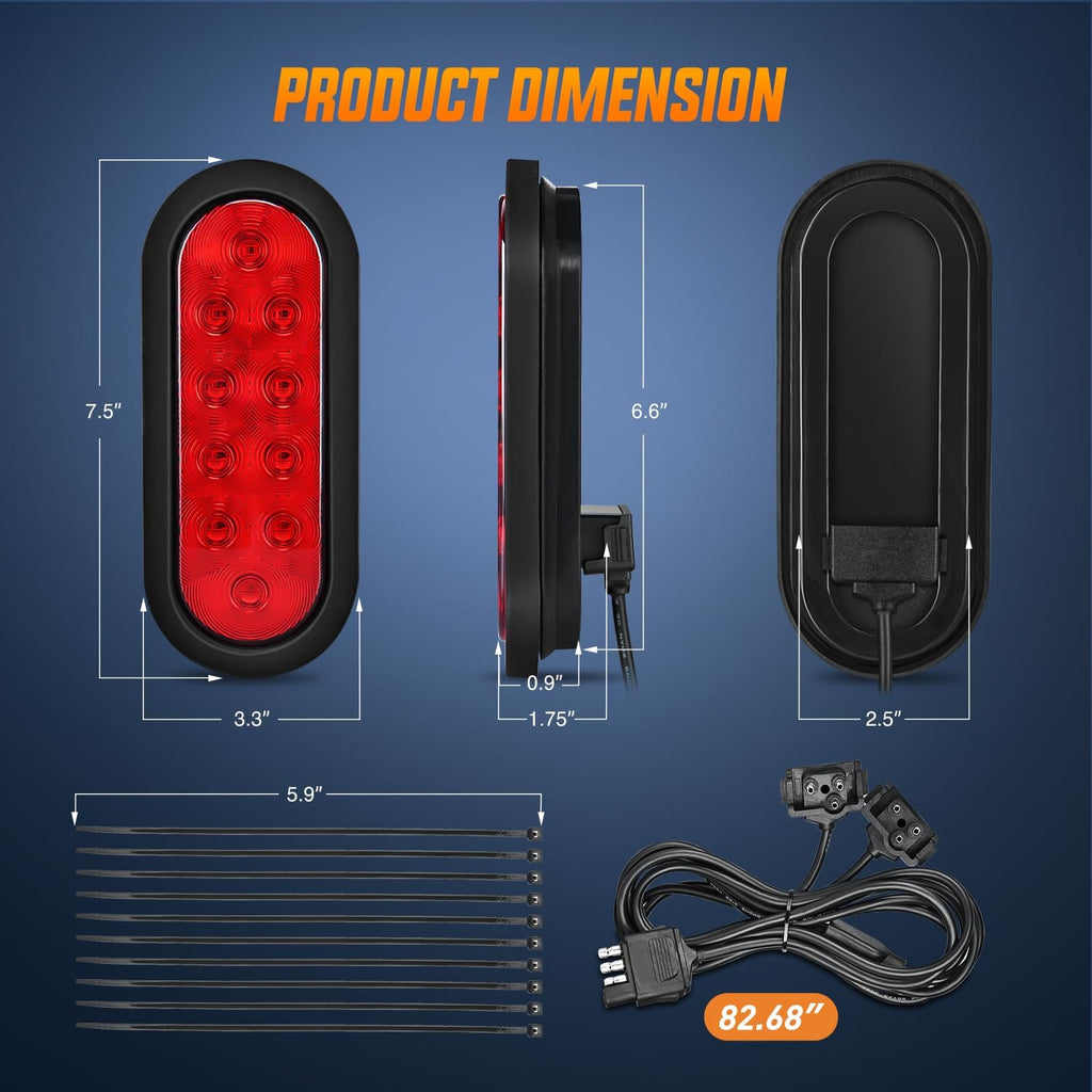 Nilight Hitch Cargo Carrier Oval Light Kit 2PCS 6Inch Red w/Flush Mount Grommet Bracket Harness Waterproof Stop Turn Signal Tail Lights for Luggage Bike Rack Truck Trailer
