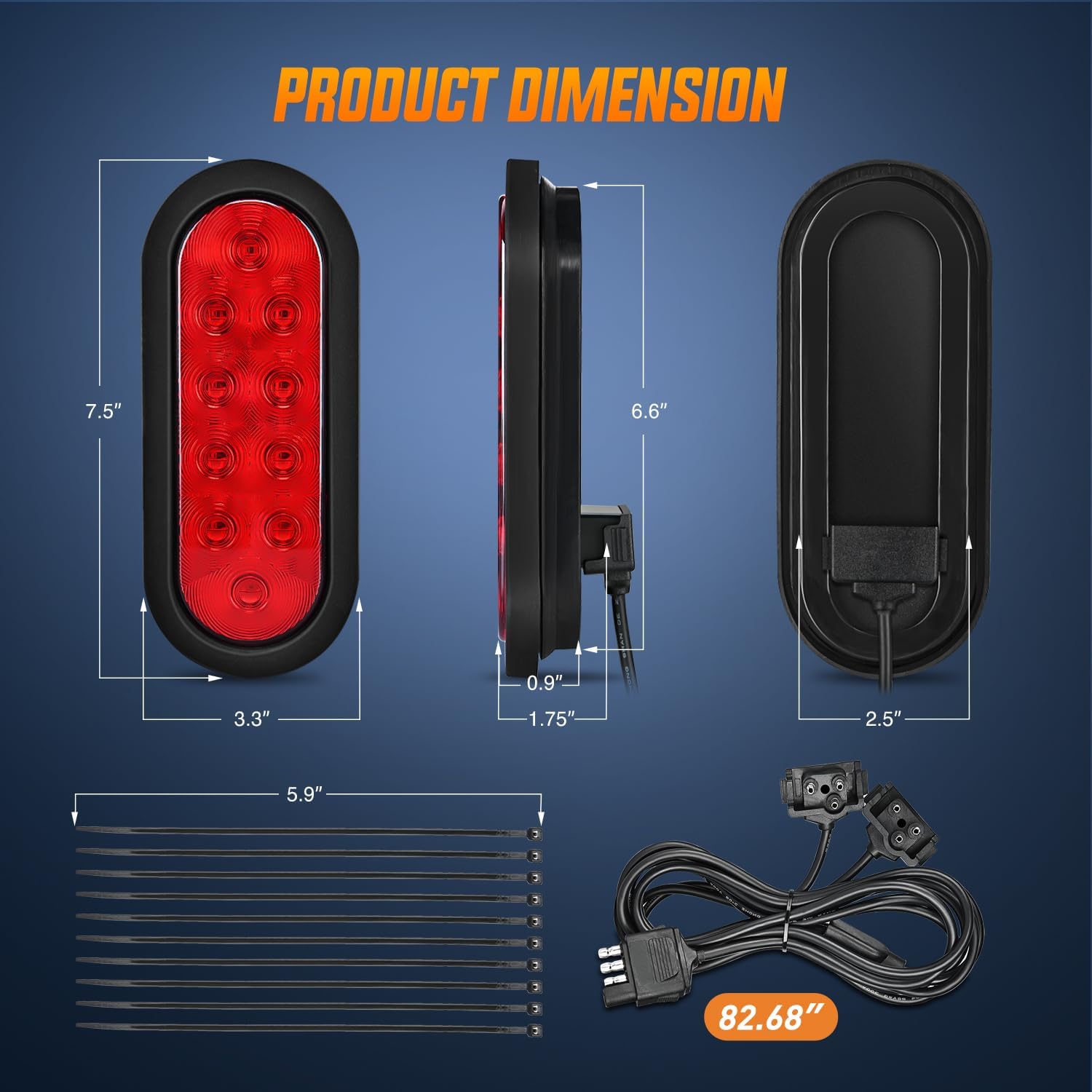 Nilight Hitch Cargo Carrier Oval Light Kit 2PCS 6Inch Red w/Flush Mount Grommet Bracket Harness Waterproof Stop Turn Signal Tail Lights for Luggage Bike Rack Truck Trailer
