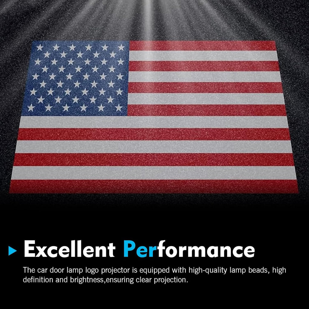 2 PCS American Flag Car Door Lights Pattern Projector, Sensitive Welcome Lights with Dual Infrared Sensing, Carbon Fiber Shell LED Projector Lamp, for Most Vehicles (Multicolored)