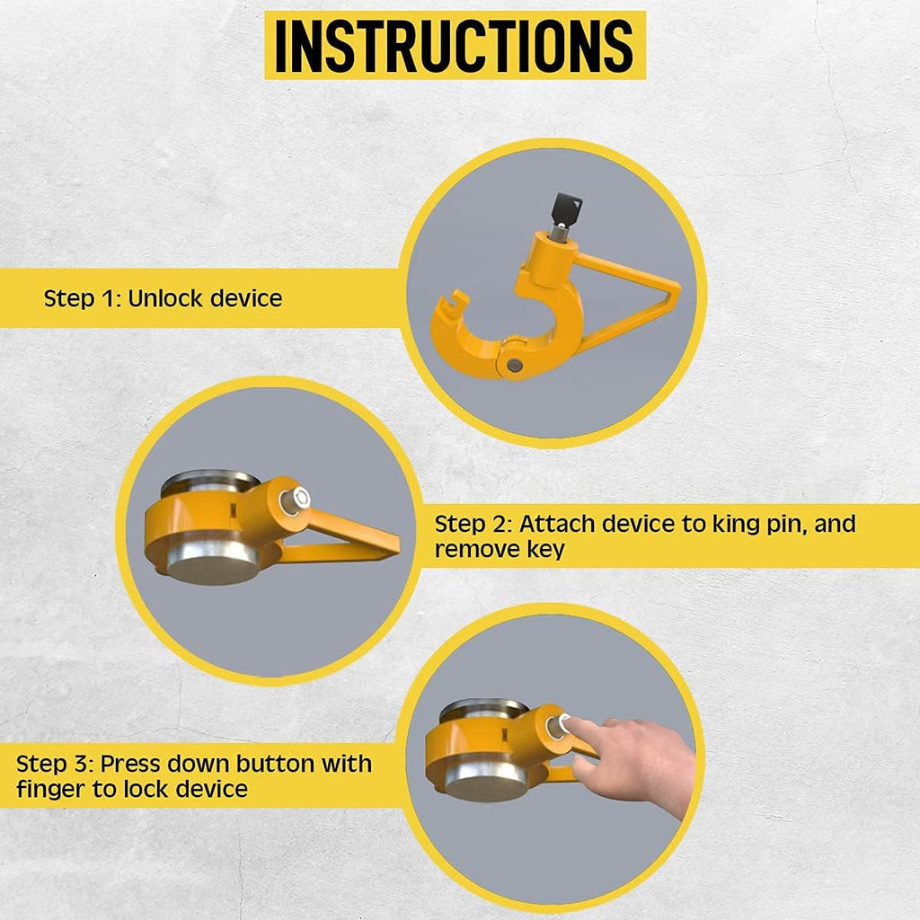 Heavy-Duty - King Pin Lock | Strong Tough Steel | Fifth Wheel Trailer Lock | Anti-Theft for RVs, Trailers, etc | with Bright Caution Tag Deterrent and Air Freshener