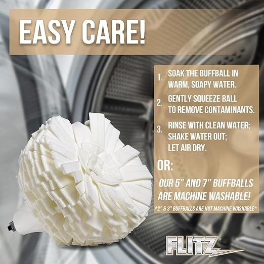 Flitz Buff Ball w/ 1.76oz Metal Polish Paste - 7in Drill Buffer Polisher - Image 4