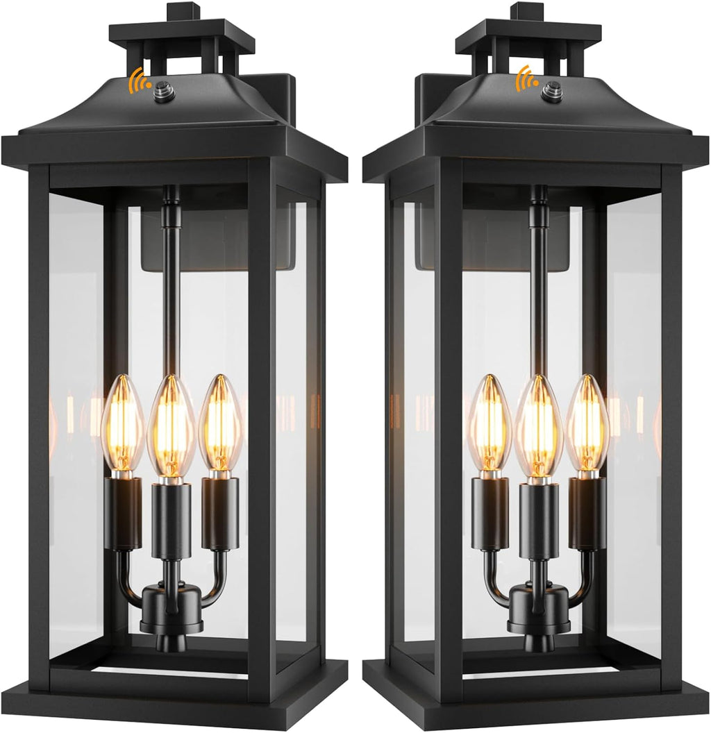 20" Large Dusk to Dawn Outdoor Lights 3-Light, 2 Pack Black Modern Exterior