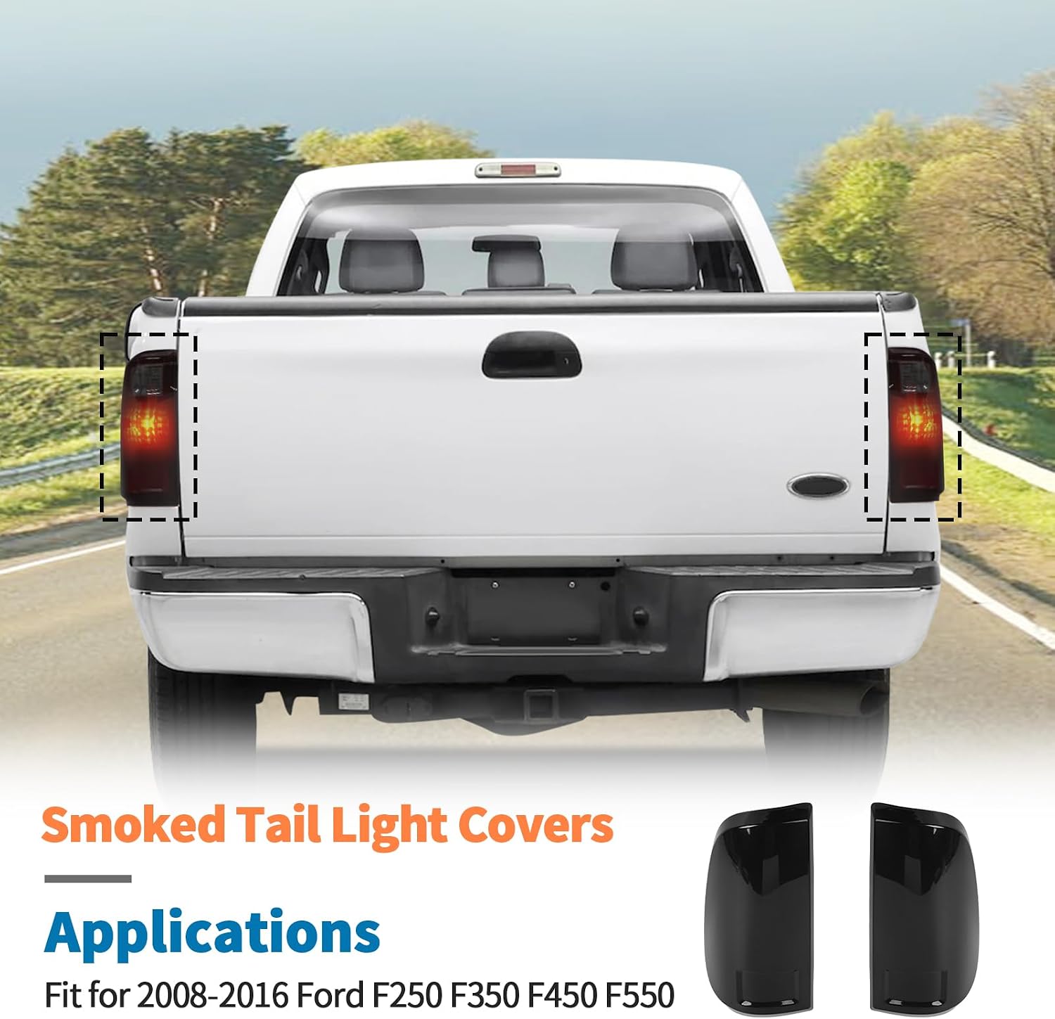 JeCar Tail Light Cover for 2008-2016 Ford F250/F350/F450/F550 - Smoked Tail Lamp Cover Trim Guards Exterior Accessories