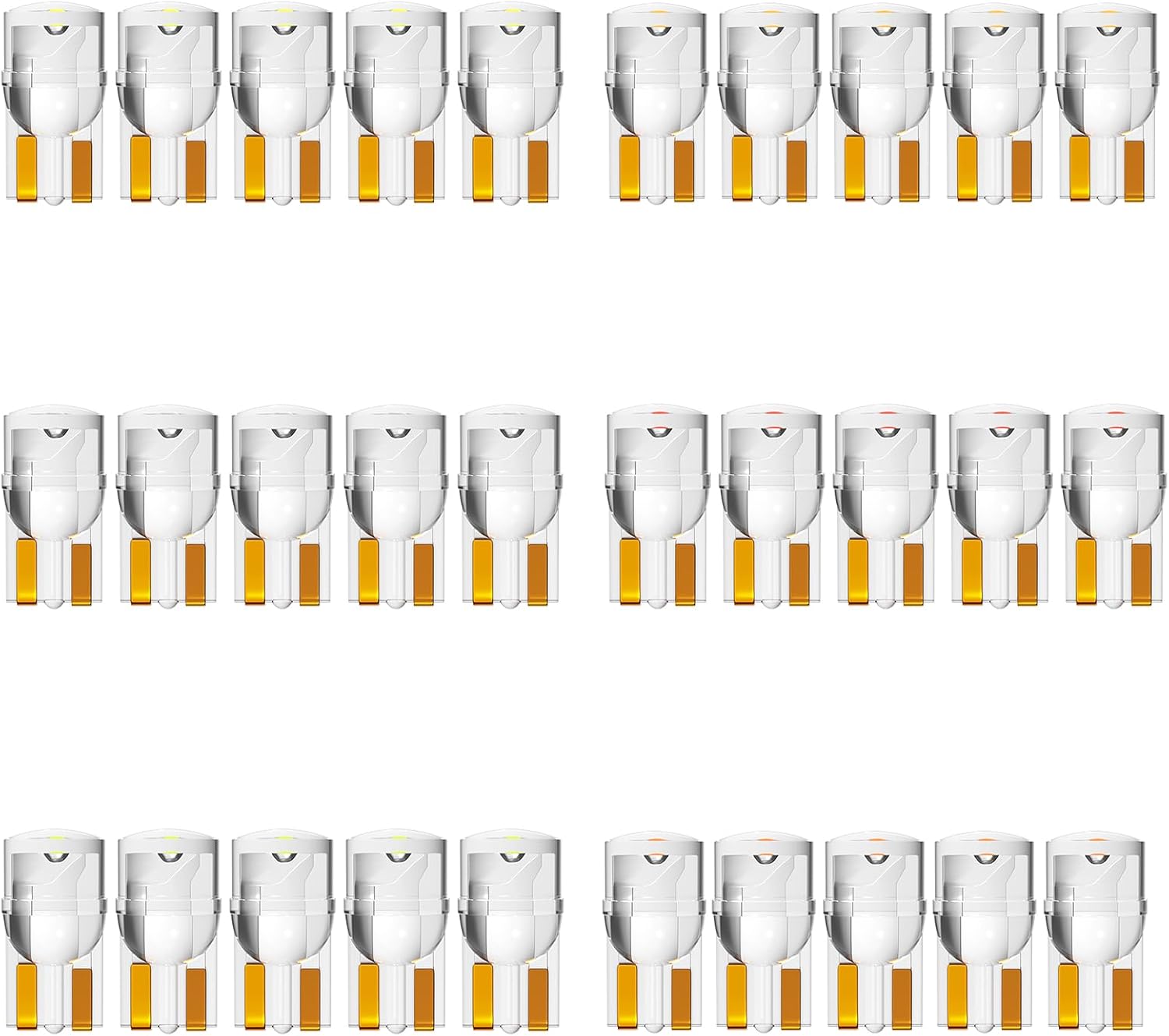 Alopee 30-Pack Acrylic 194 LED Light Bulb, 12V T10 Wedge Base, Multicolor | 168 2825 W5W Replacement Bulbs for Car Gauge Cluster, License Plate, and Marker Lights