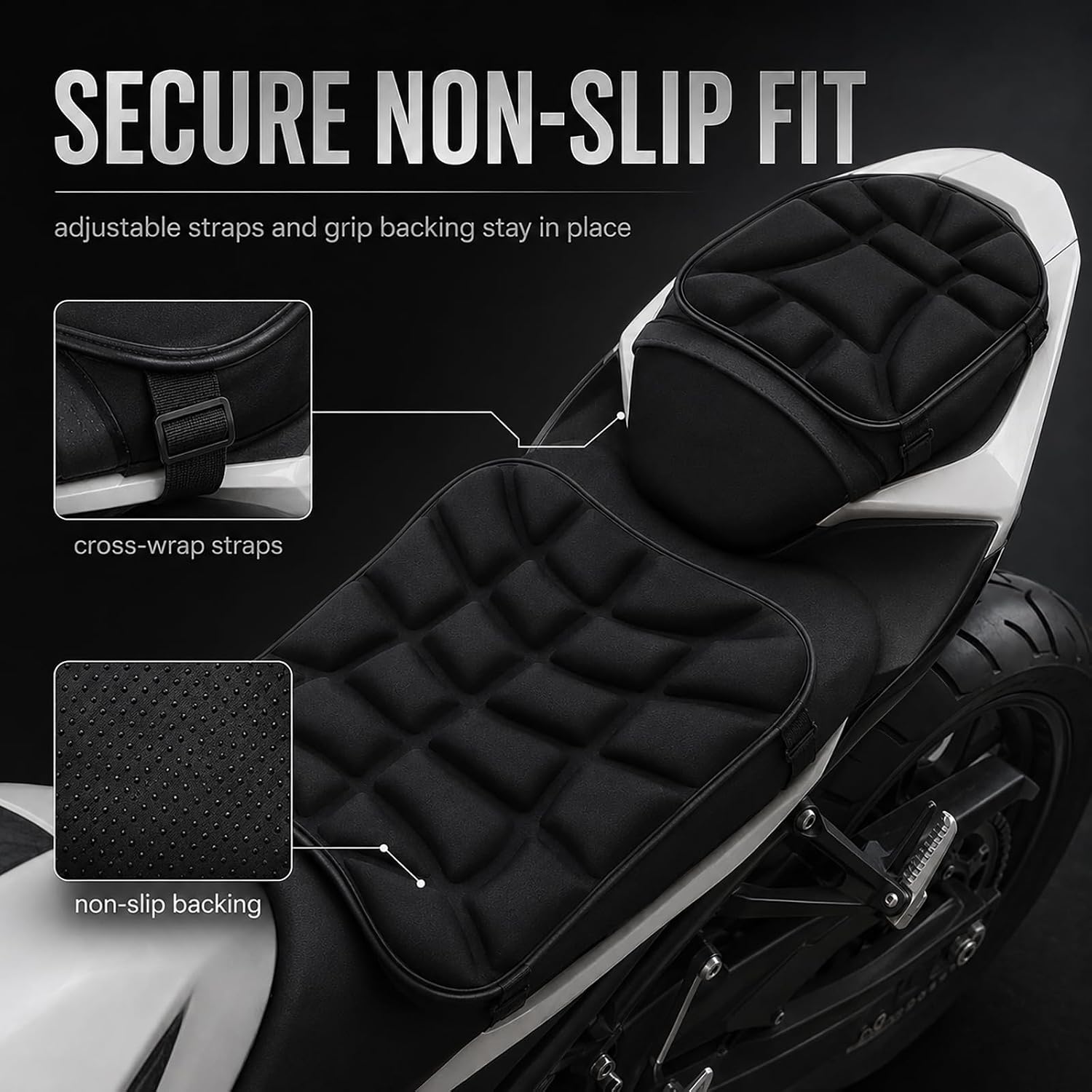 Motorcycle Seat Cushion for Yamaha Road Star 1700 2004-2014 | Front Rear Set | Shock Absorbing Comfort | 3D Pressure Relief | Breathable Surface | Secure Strap Fit