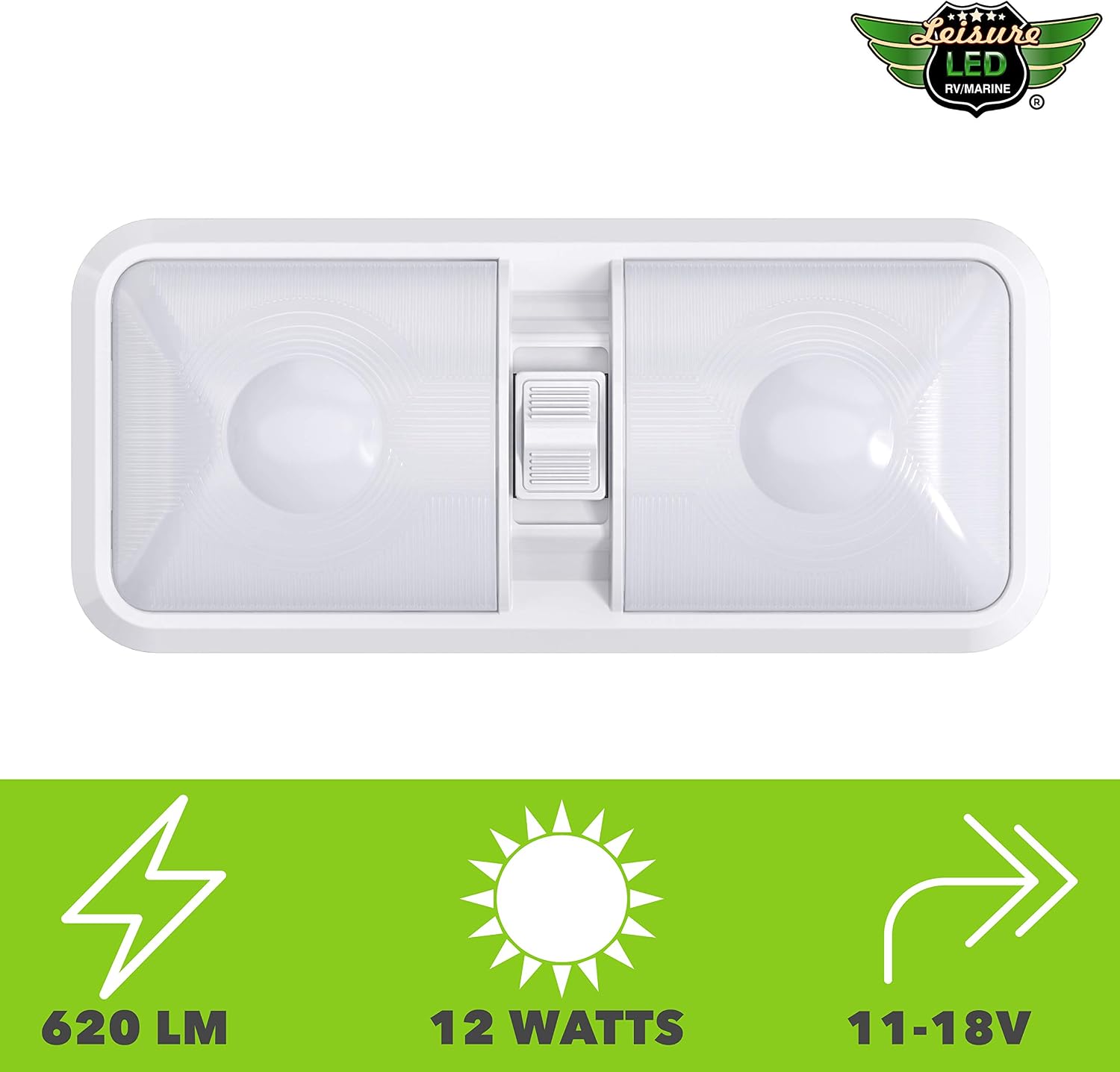 2 Pack RV LED Ceiling Double Dome Light Fixture with ON/Off Switch Interior Lighting for Car/RV/Trailer/Camper/Boat DC 12V 48X2835SMD (Frosted Lens Natural White 4000-4500K, 2-Pack)