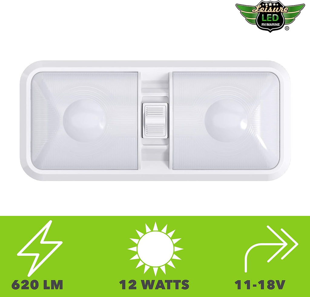 1 Pack RV LED Ceiling Double Dome Light Fixture with ON/Off Switch Interior Lighting for Car/RV/Trailer/Camper/Boat DC 12V 48X2835SMD (Frosted Lens Natural White 4000-4500K, 1-Pack)
