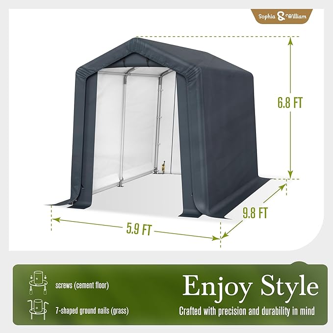 Sophia & William Outdoor Storage Shed Carport 6x10 ft Heavy Duty, Portable - Image 6