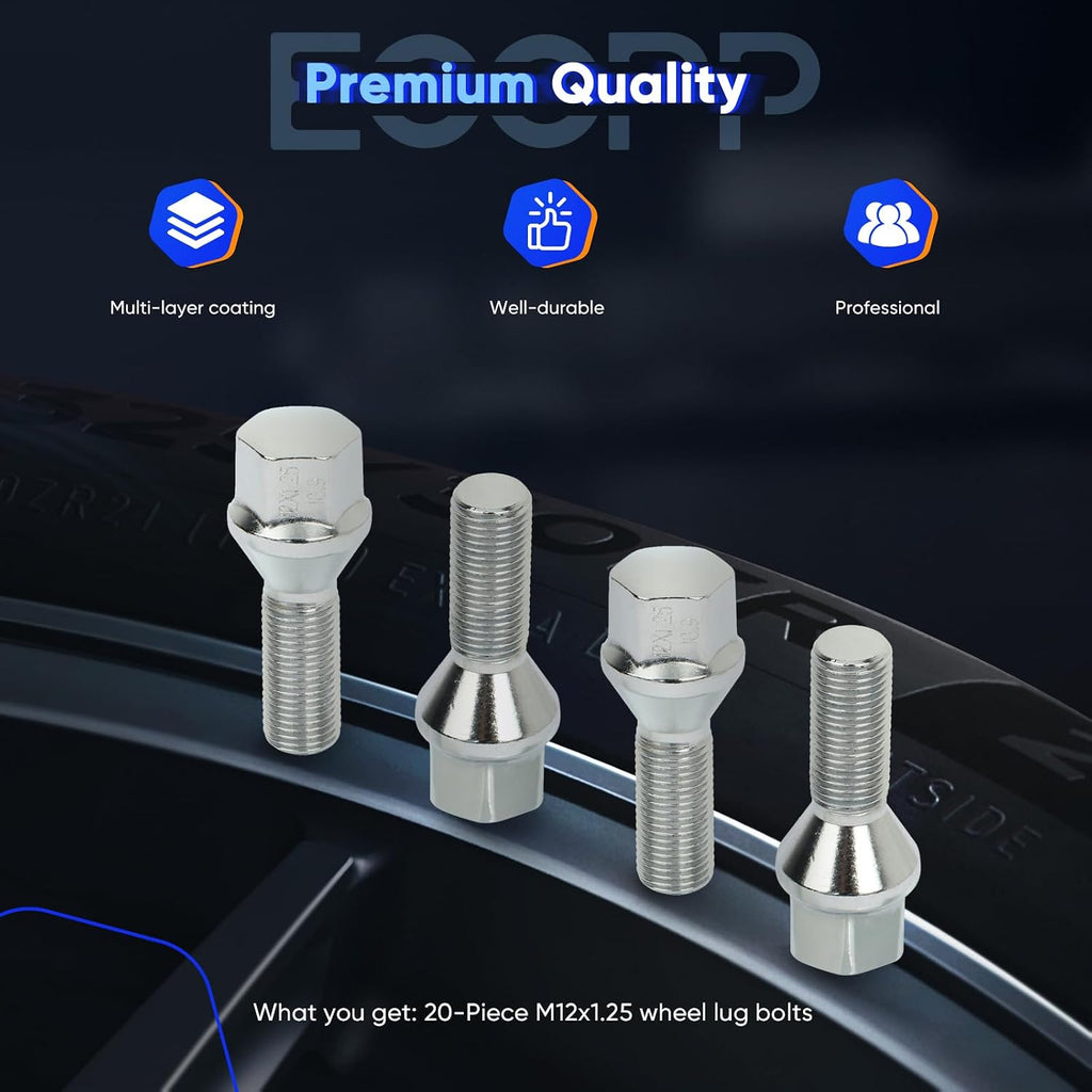 ECCPP M12x1.25 Lug Nuts 20 Pieces 12x1.25 Wheel Lug Bolts Shank Length 28mm Hex 17mm Wheel Bolts Set Fit for 2015-2022 for Renegade 2018-2022 for Compass 2014-2022 for Cherokee
