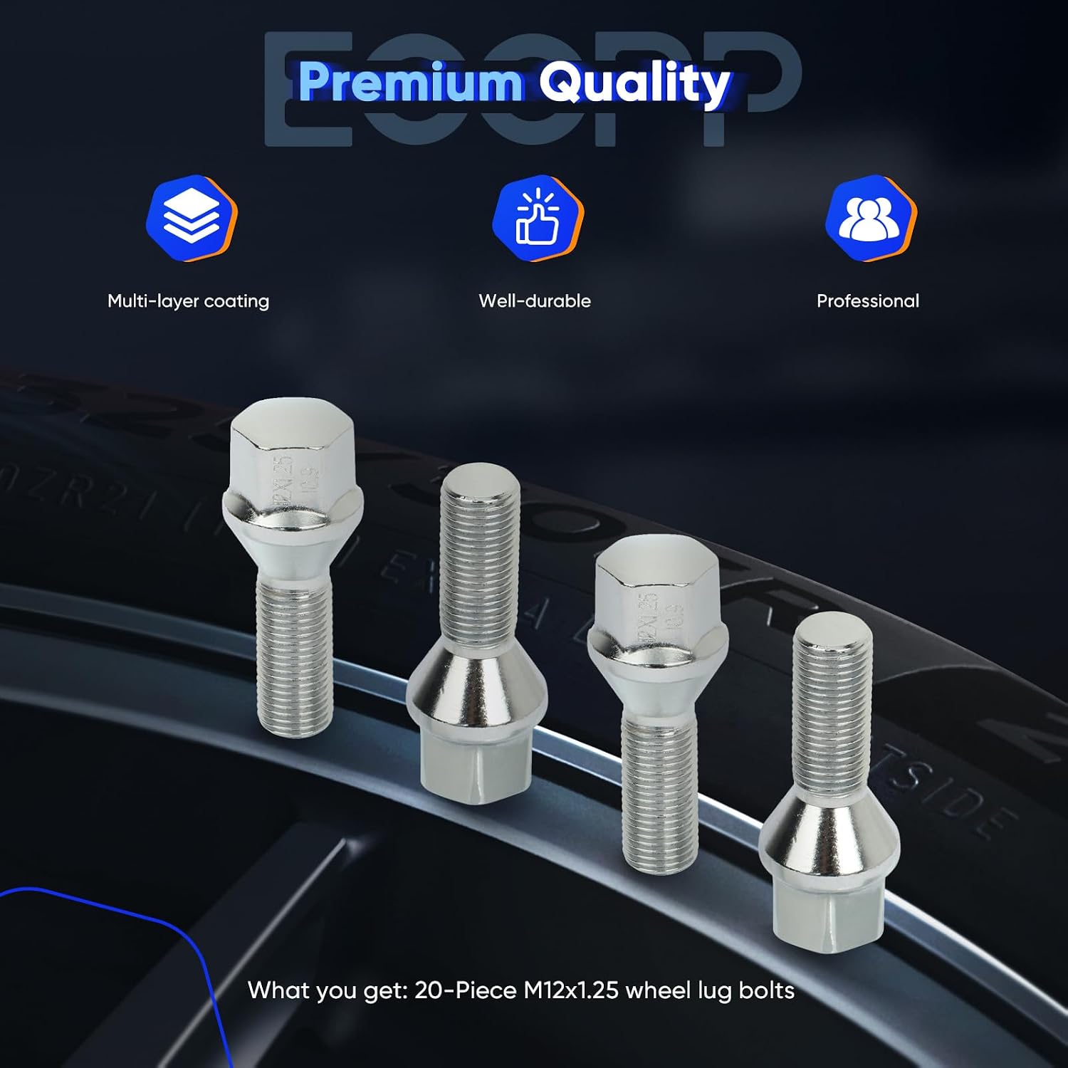 ECCPP M12x1.25 Lug Nuts 20 Pieces 12x1.25 Wheel Lug Bolts Shank Length 28mm Hex 17mm Wheel Bolts Set Fit for 2015-2022 for Renegade 2018-2022 for Compass 2014-2022 for Cherokee