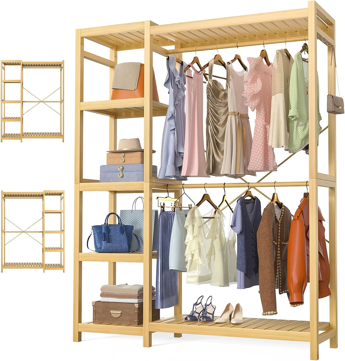 homykic bamboo clothing rack with 7 adjustable shelves, main product view